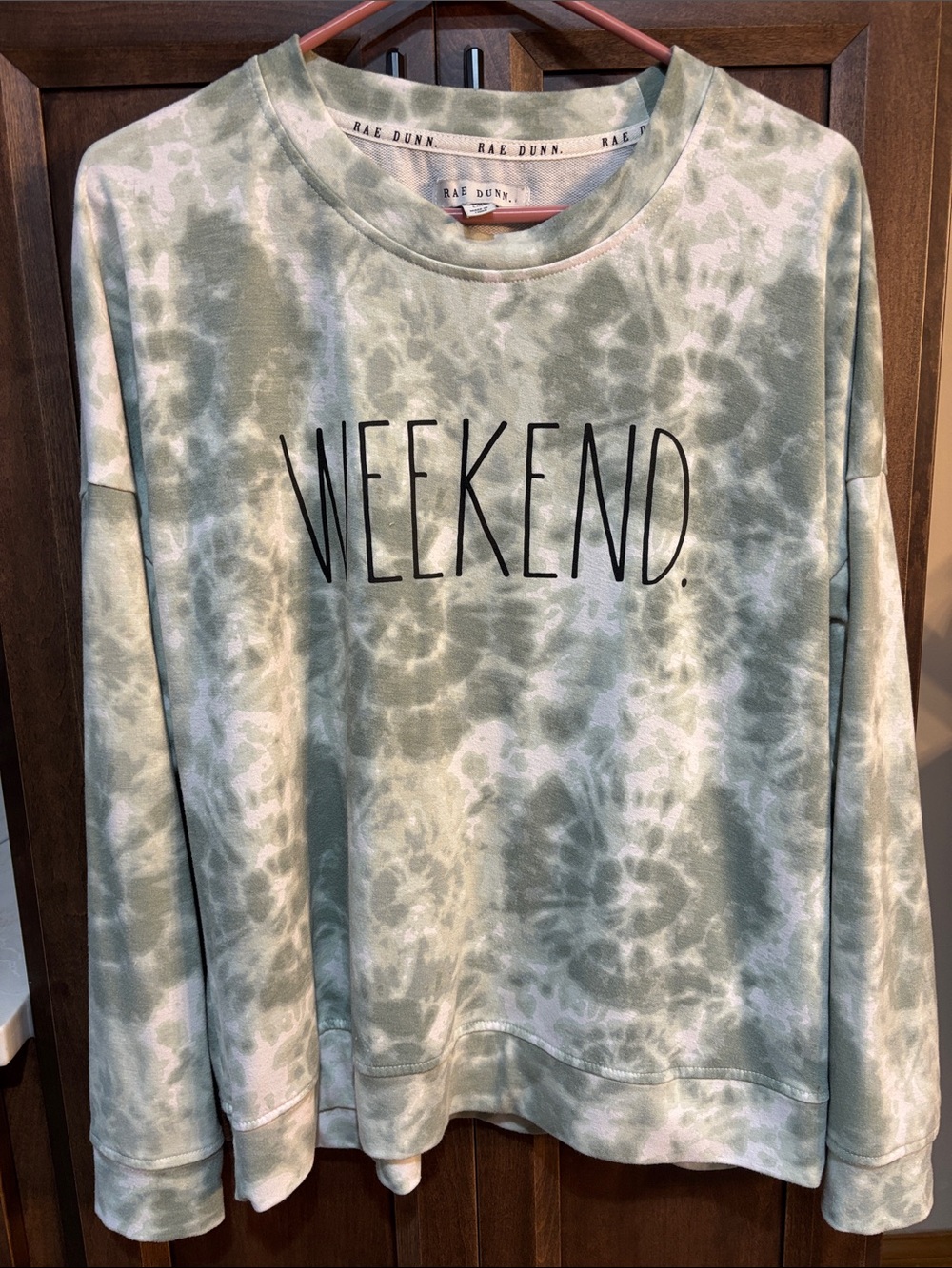 Rae Dunn Sage Green Tie Dye WEEKEND Crewneck Sweatshirt Size Large
